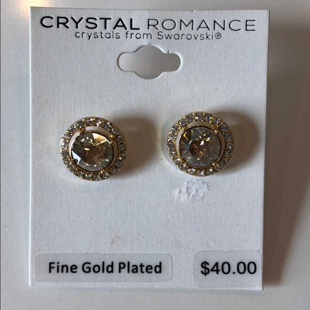Gold Crystal Halo Stud Earrings